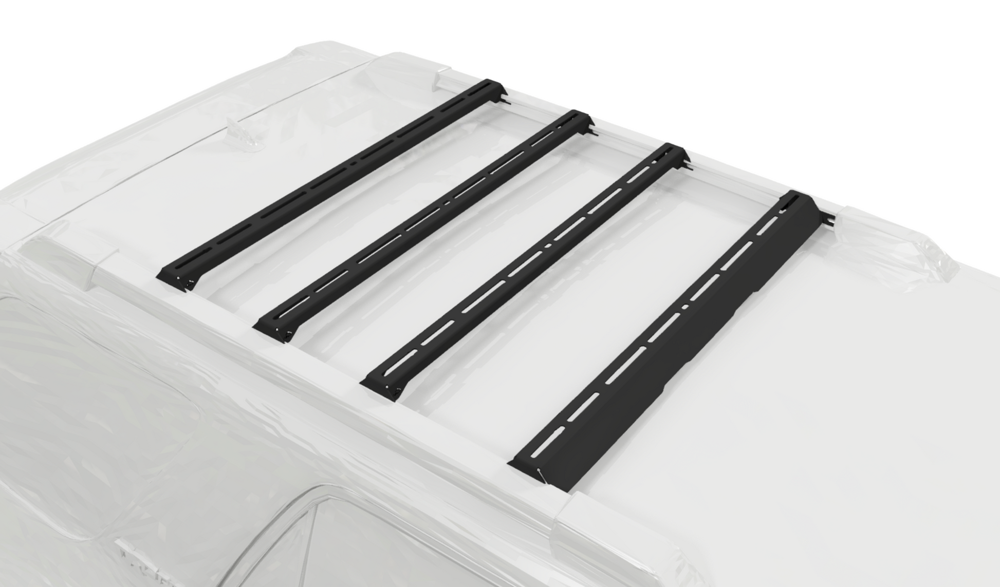 Top-down view of a white 4Runner with the Ruggedized Crossbar Kit - 5th Gen 4Runner installed on factory roof rails for dependable roof storage.